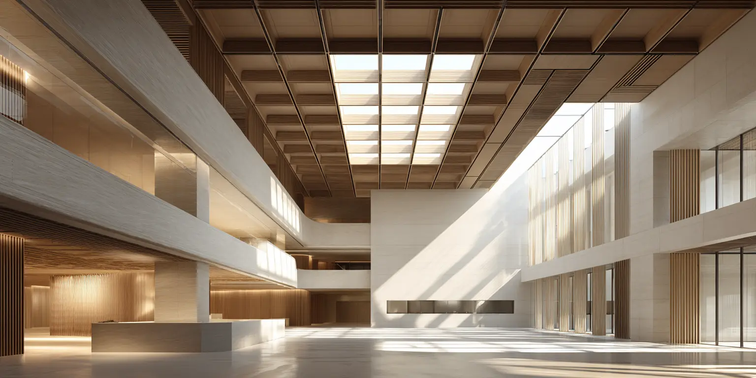 Architectural ceiling with warm lighting after cleaning
