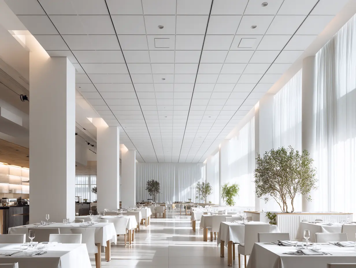 Restaurant with restored acoustic ceiling tiles in Phoenix, Arizona