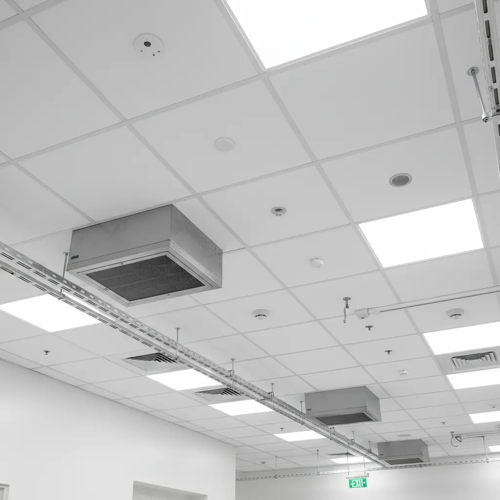 Clean healthcare facility ceiling showing infection control standards