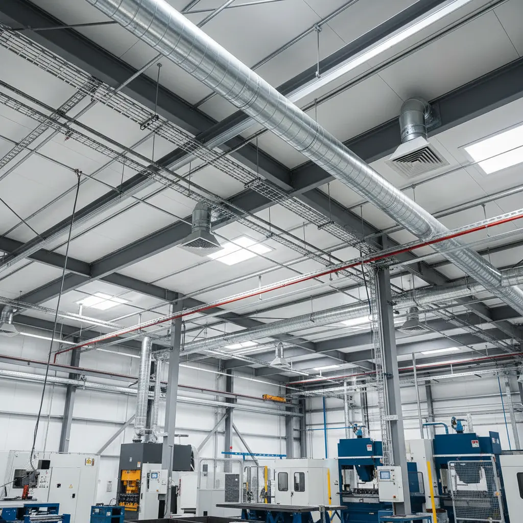 Clean manufacturing facility ceiling showing OSHA-compliant cleanliness
