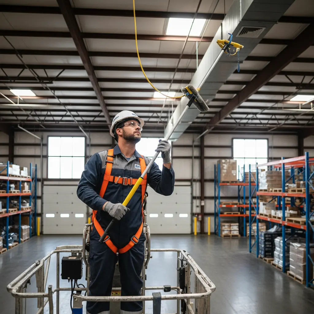 Fall protection harness and PPE safety equipment in use