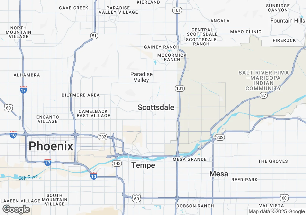 Scottsdale, AZ commercial ceiling cleaning service area map showing coverage zones