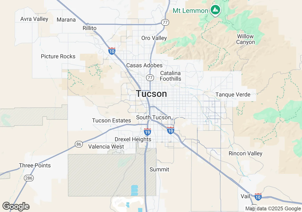 Tucson, AZ commercial high dusting service area map showing coverage zones